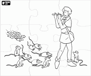 Coloriage Casse-tête du flûtiste et les rats