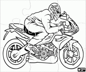 Coloriage Casse-tête d'une moto avec pilote