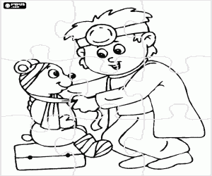 Coloriage Casse-tête du vétérinaire avec un ours