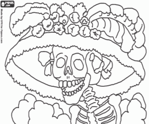 Coloriage Catrina, crâne du Mexique