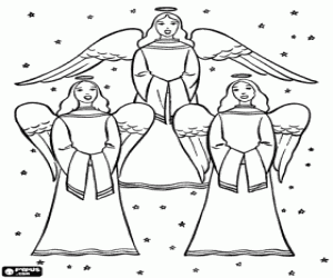 Coloriage Les chantent des anges de Noël