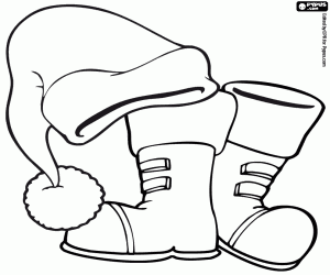 Coloriage Le chapeau et les bottes du Père Noël