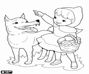 Coloriage Chaperon rouge et le loup dans la forêt