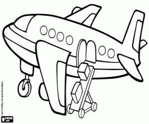 Coloriage Charger les bagages dans l'avion
