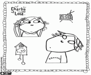 Coloriage Charlie et Lola avec deux horloges
