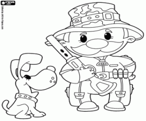 Coloriage Chasseur avec fusil de chasse et le chien