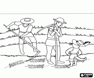 Coloriage Le Chat Botté et les agriculteurs