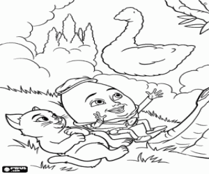 Coloriage Le chat botté, Humpty Dumpty et les nuages