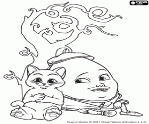Coloriage Chat Botté et Humpty, enfants