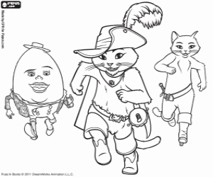 Coloriage Chat botté, Humpty et Kitty