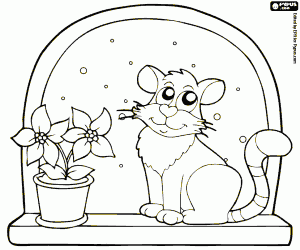 Coloriage Le chat et la fleur de Noël