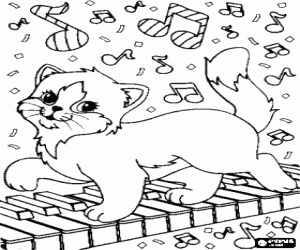 Coloriage Chaton jouant sur un piano