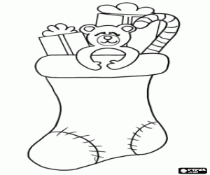 Coloriage Chaussette de Noël avec des cadeaux