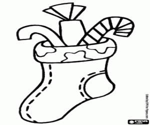Coloriage Chaussette de Noël avec des bonbons