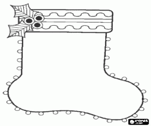Coloriage Chaussette de Noël avec des feuilles de houx