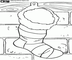 Coloriage Chaussette de Noël sur un mur de briques