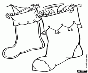Coloriage Chaussettes avec les cadeaux de Noël