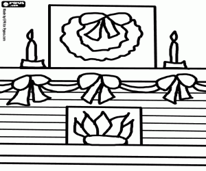 Coloriage Cheminée avec des guirlandes de Noël