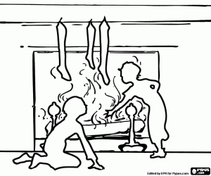 Coloriage Cheminée et ses enfants à contre-jour