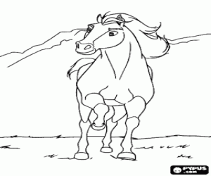 Coloriage Cheval au galope dans le paysage 