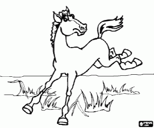 Coloriage Cheval sautant par la prairie