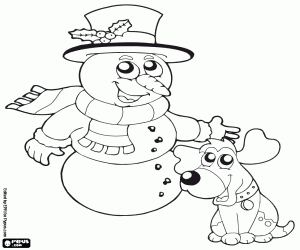 Coloriage Le chien et le bonhomme de neige