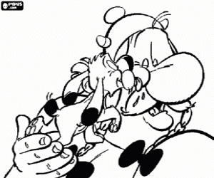 Coloriage Le chien lèche le visage d'Obélix