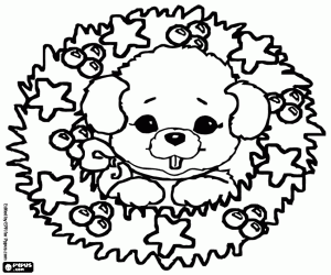 Coloriage Chiot et la guirlande de Noël