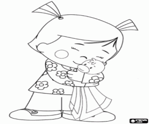 Coloriage Chloe étreindre sa couverture