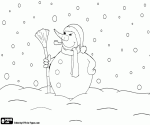 Coloriage Les chutes de neige et le bonhomme de neige