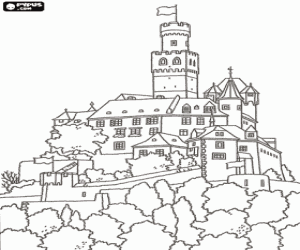 Coloriage Château fortifié sur la colline