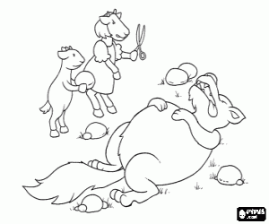 Coloriage Le chèvres et le loup qui dort