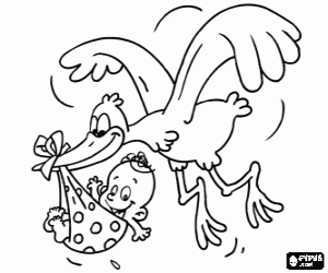 Coloriage La cigogne et le bébé