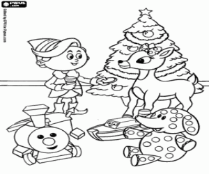 Coloriage Clarice, Hermey et les jouets