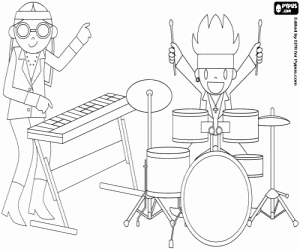 Coloriage Claviériste et percussionniste