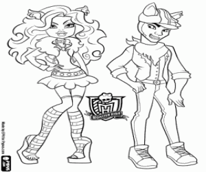 Coloriage Clawd et Clawdeen, frères Wolf