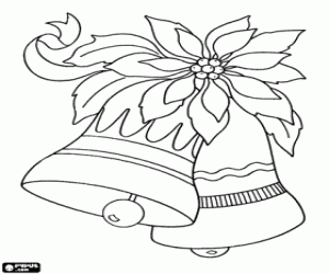 Coloriage Cloches de Noël et poinsettia