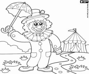 Coloriage Clown avec parapluie