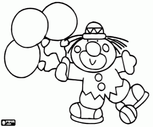 Coloriage Clown avec trois ballons à la main