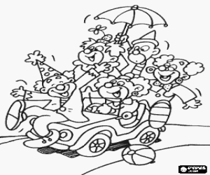 Coloriage Les clowns et une petite voiture