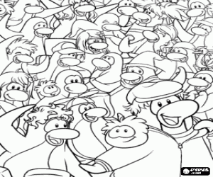 Coloriage Club Penguin, pingouins heureux