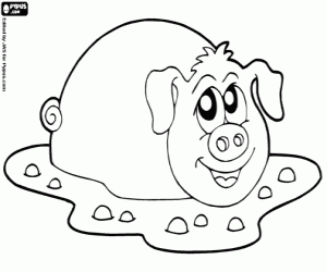 Coloriage Cochon dans la boue