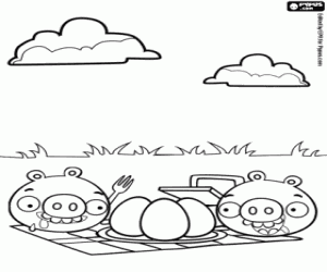 Coloriage Cochons AngryBirds lors d'un pique-nique