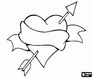 Coloriage Coeur avec flèche d'amour