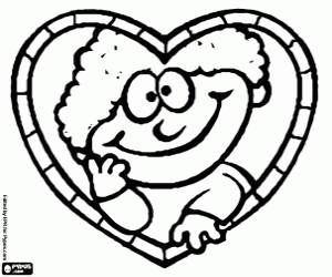 Coloriage Coeur avec le visage drôle de maman