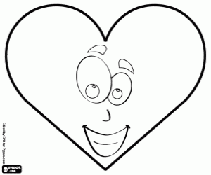 Coloriage Coeur avec yeux, nez et bouche