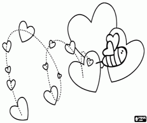 Coloriage Coeurs de la Saint-Valentin et une abeille