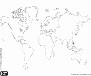 Coloriage Les continents, carte du monde
