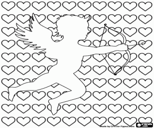 Coloriage Contour de Cupidon sur des coeurs