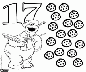 Coloriage Le Cookie Monster et le numéro dix-sept